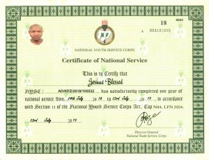 Sample of NYSC Certificate Number