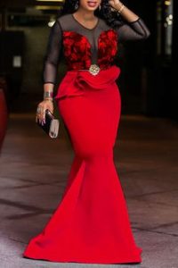 Three-quarter red long sleeve gown